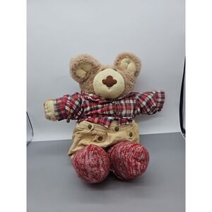 Furskins 20" Plush Bear 1986 Xavier Roberts Flannel Shirt, Corduroy Shorts